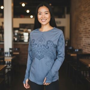 Athleta Slate Blue Graphic Long Sleeve Top